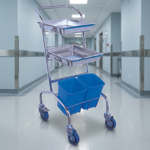 Carrito Médico de Acero Inoxidable para Hospital con Dos Bandejas y Contenedores de Residuos - Product Image 2