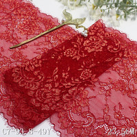 Chantilly kain renda meregang 23cm, jaring merah lembut elastis renda bunga emas Prancis dengan benang metalik untuk Bra