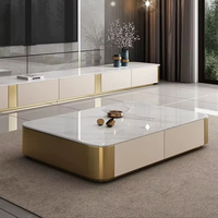 Ensemble de meubles modernes de luxe avec table basse et meuble TV en bois à plateau en marbre, console extensible pour salon et chambre, vitrine flottante