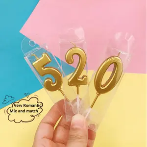 Ouro Number0-9 Feliz Aniversário Rosa Vela Digital Criativo Smokeless Bolo De Aniversário Decoração Fontes Do Partido Baking Gift Pvc Box