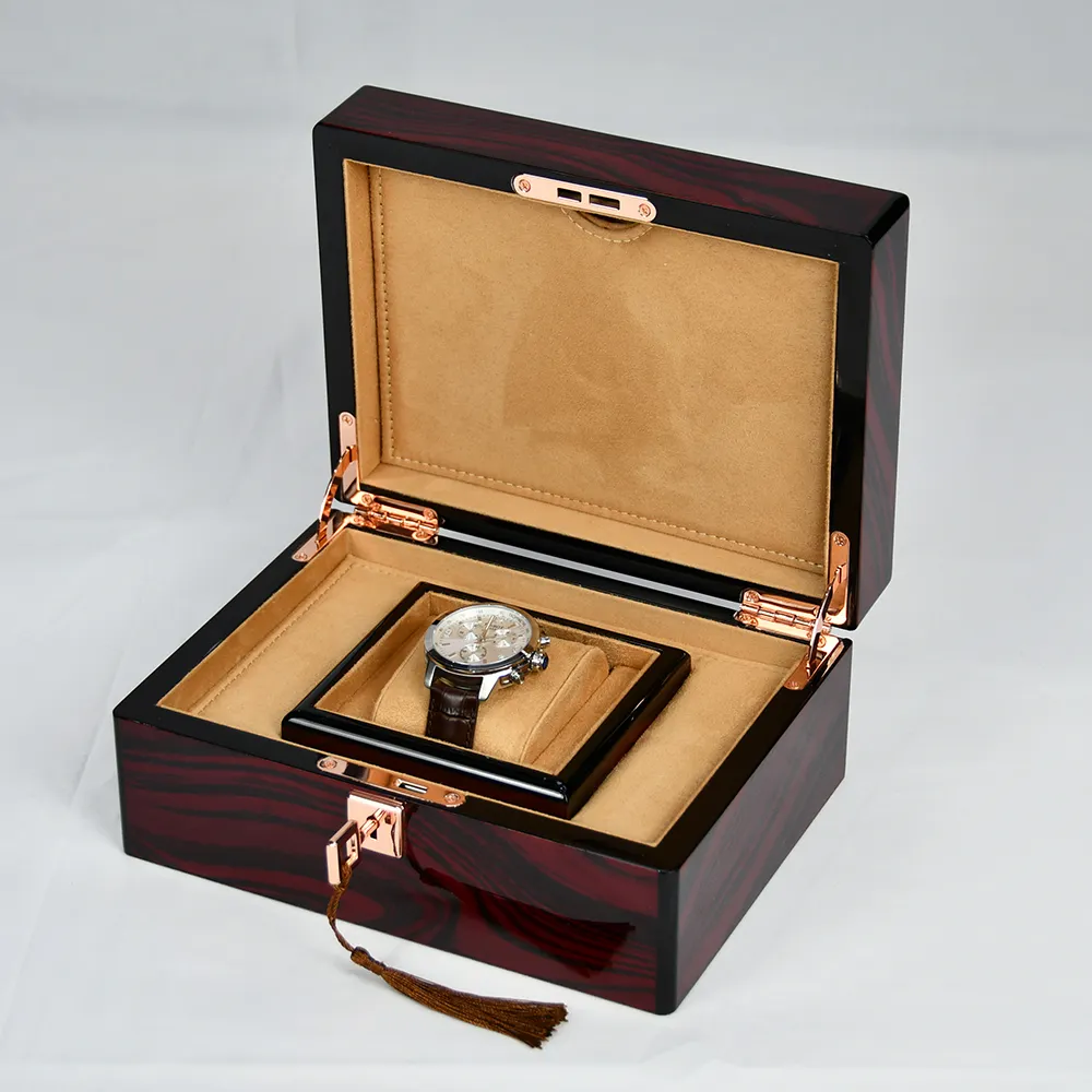 Best Selling Fine Star Single Watch Packaging Gift brown Custom Logo Luxury Wooden Watch Box With Lock