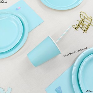Juego de Vajilla Desechable DAMAI, Platos, Vasos, Servilletas y Pajitas de Papel Azul Claro con Diseño Sólido, Forma Redonda, Ecológicos para Fiestas - Product Image 6