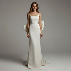 Vestido de Novia MY30132-3 Elegante, Cuello Cuadrado, Sin Mangas, Estilo Sirena, Color Beige, con un Dramático Lazo Trasero Extraíble - Product Image 1