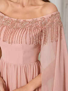 <span class=keywords><strong>Robe</strong></span> de soirée <span class=keywords><strong>longue</strong></span> élégante pour femme, à épaules dénudées, avec broderie de strass <span class=keywords><strong>et</strong></span> de paillettes, manches longues évasées <span class=keywords><strong>et</strong></span> décorations à pompons - Product Image 6