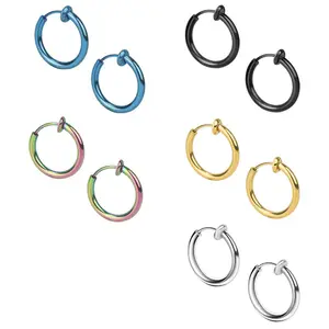 10mm/12mm/14mm/16mm/18mm/20mm Stainless Steel Gold/Black/Rainbow Color Plated Clip On Earrings Non Pierced For Men Women