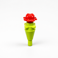 Tête de rose en plastique DIY avec tige verte pour artisanat, bouquets, décoration intérieure et pièces de jouets – Accessoire de fleur en briques de construction