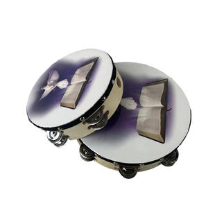 Pandereta Jingle de <span class=keywords><strong>doble</strong></span> fila de 8 "con patrón bíblico Instrumento de percusión manual para adoración de Iglesia - Product Image 3