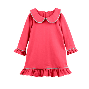 Robe à manches longues en soie de lait pour filles, col Peter Pan, couleur unie et ourlet à volants imprimé, robe décontractée pour enfants, robe de princesse pour tout-petits - Product Image 1