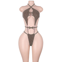Tenues de danse exotiques : Bodys à lacets découpés en tissu à paillettes argentées, style string, pour pole dance, clubwear et ensembles de festival