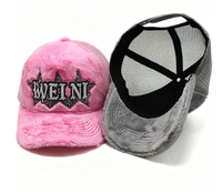 Casquette Trucker Rose Douce et Moelleuse avec Logo Personnalisé, Broderie Étoile Lettres Gothiques, 5 Panneaux et Dos en Maille pour la Mode Urbaine