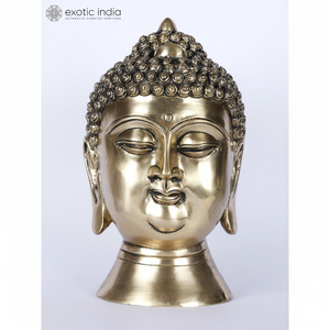 Escultura budista de cabeza de Buda meditativa de latón de 9 pulgadas para decoración del hogar, Decoración de mesa y Templo hecho en La India - Product Image 1