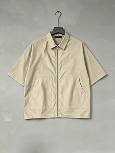 Chemise à manches courtes zippée personnalisée ShangJinHe pour homme 2026 – Coupe décontractée, tissu épais, streetwear, hauts utilitaires <span class=keywords><strong>de</strong></span> créateur - Product Image 1