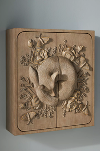 Aparador Flotante de Madera Maciza con Relieve de Zorro, Montado en la Pared, Armario Colgante para Almacenamiento, Ahorro de Espacio, Diseño Antiguo para Apartamento - Product Image 5