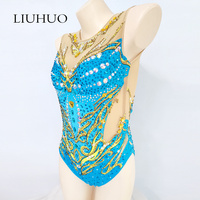 LIUHUO Maillots de bain synchronisés pour filles Cristaux Combinaison de performance Gymnastique rythmique Danse Justaucorps Compétition