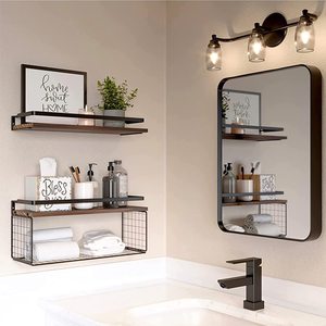 Étagère murale Xinya en bois et métal, 2 niveaux, pour salle de bain, cuisine, salon, décoration et rangement - Product Image 2