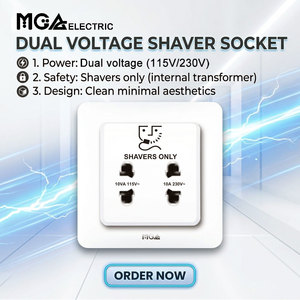 Presa per Rasoio Elettrico MGA a Doppio Voltaggio 115V 230V 10VA 10A IP20, Presa a Muro per <span class=keywords><strong>Bagno</strong></span>, per Camere d'Albergo e Uso Domestico - Product Image 1