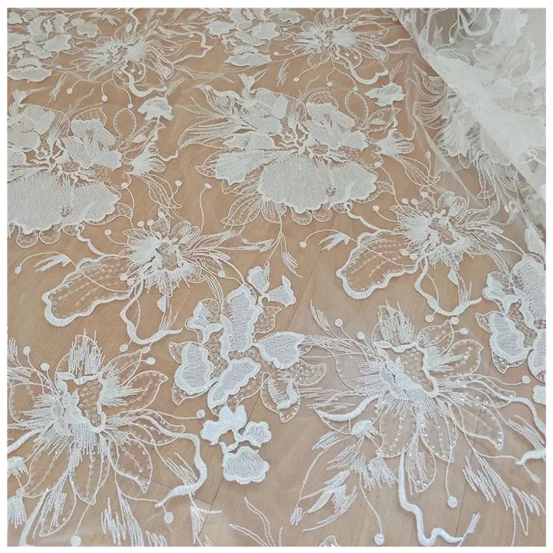 Häkeln 3d Flower Border Cord Guipure Lace Stoff für Brautkleid