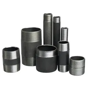 Barril de aço carbono mamilos BSP NPT rosca masculina aço galvanizado longo curto preto ferro tubo bico