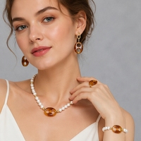 Parure 4 pièces vintage européenne et américaine en acier inoxydable plaqué or 18 carats, motif nez de cochon, collier, boucles d'oreilles, bague et bracelet, pour mariage