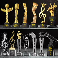 Personnalisable Résine K9 Cristal Chanteur Métal Musique Prix Voix Concours Or Hôte Note de Musique Microphone Trophée Pour Événements Musicaux