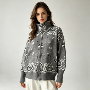 Jxwatcher 2026 Nuovo Cardigan alla Moda con Collo Alto e Zip, Manica Lunga, Motivo Jacquard, Maglione Autunnale da Donna - Product Image 1