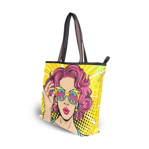 Custom Artist Girl Print Shopping Bag Woman Zipper Large Hand Shoulder Tote Bag <b>Handbags</b> - Product Image 1
