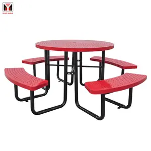 Outdoor Furniture Expanded Metal Commercial Picnic Tables Metal Steel Restaurant Outside Table And Chair Set