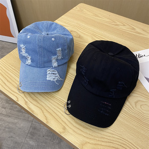 Cappello da cowboy coreano distressed con fori, unisex, con anello di fissaggio, stile hip hop, street dance, retrò, semplice, personalizzato, sportivo, in denim, stile Hong Kong - Product Image 2