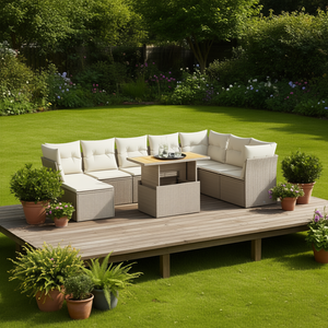 Adjustable Beige Pe <b>Rattan</b> Garden <b>Sofa</b> Set 6 Seater Outdoor Furniture Contemporary Design - Product Image 2