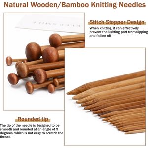 wooden 7 Pairs Bamboo Knitting Needles <b>Set</b>, Bamboo Natural, Long Wooden Knitting Needle, Single Point Straight Wood Needles - Product Image 3