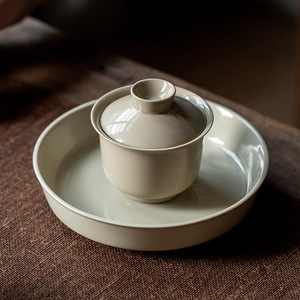 Yonghe Gaiwan Ceramic Kung Fu Tea Set Handheld Three Piece Wood Ash Glaze Round Porcelain <b>Teacup</b> For Home Use Afternoon Tea - Product Image 3