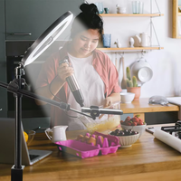 Kit Lampu Cincin LED Studio yang Dipasang di Meja dengan Penyangga Ponsel untuk Siaran Langsung Video Vlogging Fotografi Pencahayaan