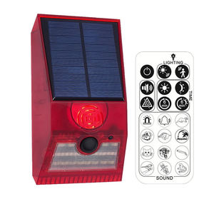 Lampe d'alarme solaire multifonction avec détecteur de mouvement PIR, télécommande, sirène 129 dB pour la sécurité de la maison, du jardin, du hangar, de la caravane, de la ferme - Product Image 1