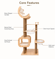 Structure d'escalade pour chat moderne, lit et arbre en un seul ensemble, en bois massif et corde de sisal, 4 niveaux, emballé en carton, usage domestique