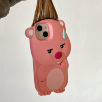 Coque de téléphone en silicone avec franges inclinées et visage amusant, étui de protection 3D dessin animé pour iPhone 11 12 13 14 15 Pro Max