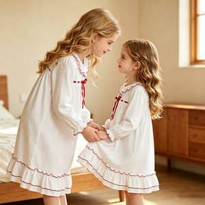 Vestidos Navideños a Juego para Hermanas, Vestido Blanco Sólido Tejido con Volantes y Lazo Rojo, Vestido de Manga Larga para Niñas Pequeñas - Product Image 2