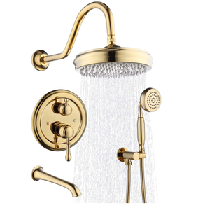 Juego de grifería de <span class=keywords><strong>ducha</strong></span> de lluvia montado en la pared, acabado en oro cepillado, accesorio de grifería de baño de latón, juego de <span class=keywords><strong>ducha</strong></span> de lluvia - Product Image 2