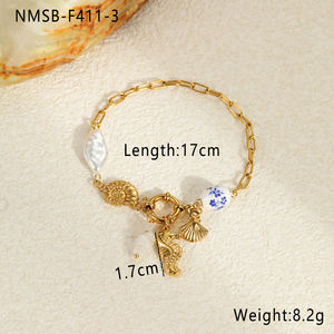 2025 New Summer Ocean Jewelry <b>Boho</b> Pearl <b>Bracelet</b> Stainless Steel Conch Shell Seahorse Charm Gold PVD Chain Link <b>Bracelet</b> Womens - Product Image 5