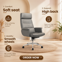 Fauteuil de bureau moderne en cuir à dossier haut, siège moelleux, pivotant, avec roulettes lisses pour la maison et le bureau