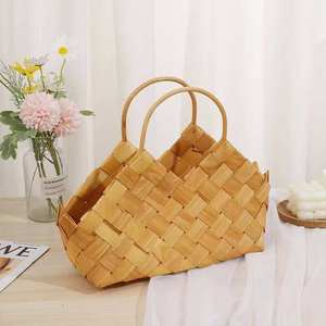 Bolso de Mano de Plástico PP Tejido Colorido para Mujer, Bolso de Mano Reutilizable Ligero para Compras Diarias y Uso en Verano - Product Image 3