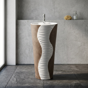High Quality Red Porcelain Square Pedestal <b>Wash</b> Basin <b>Set</b> Jeker Model for Mall Use Modern Design - Product Image 4