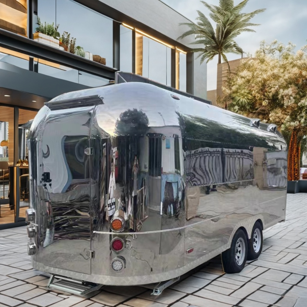 Popular Fully Equipped Stainless Steel Mobile Kitchen Beach Food Trailer Big Shawarma Truck Bar Trailer Hot Dog Cart