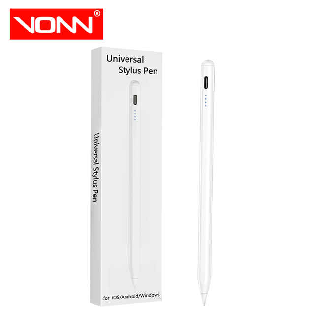 VONN Metal Universal Stylus Pen for Tablet iPad Android Phone Rechargeable Capacitive Pen for Drawing White