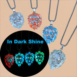 2022 New Halloween Luminous <strong>Lion</strong> Head Animal <strong>Pendant</strong> Necklaces Glow in the Dark Creative Hip Hop Stainless Steel Necklace - Product Image 5