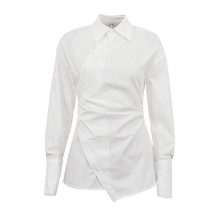 Camisa entallada de manga larga con cuello y diseño cruzado, y top asimétrico con abertura frontal para mujer. - Product Image 5