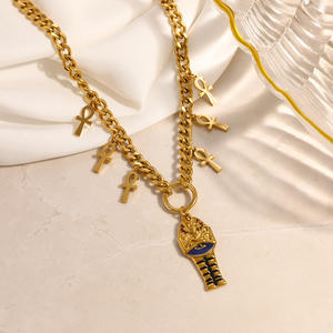 Collar con colgante de faraón egipcio dorado con dijes de Ankh, cadena de clavícula de varias capas para mujer, joyería de moda. - Product Image 3