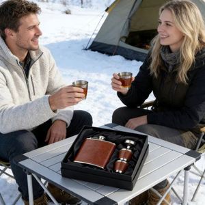 Ensemble cadeau de flacon à vin de haute qualité, personnalisé, 7 oz, en cuir, confortable à tenir, flacon à vin en acier inoxydable, ensemble cadeau pour les voyages - Product Image 2