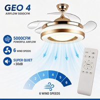 Ventilador de Techo con Aspas Transparentes de Nuevo Diseño, con Luz y Control de Velocidad Integrado, Control de Pared con Interruptor de Luz
