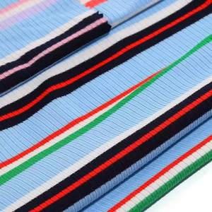 Hochwertiger Damen-Rippstrickstoff aus Stretch-Garn mit bunten Streifen für T-Shirts - Product Image 2