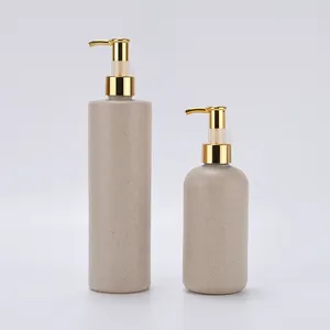Eco friendly empty container 100ml 250ml 300ml 500ml wheat straw shampoo shower gel plastic lotion bottles with gold oil pumps